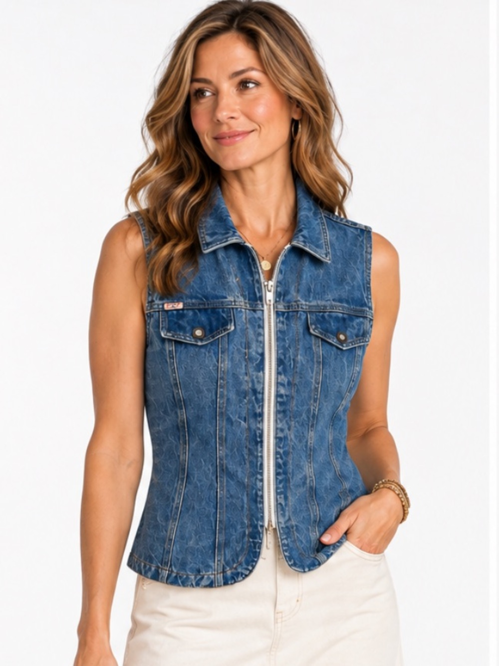 Vintage 90s Express EXP Denim Zip Front Vest Made in USA Size Medium